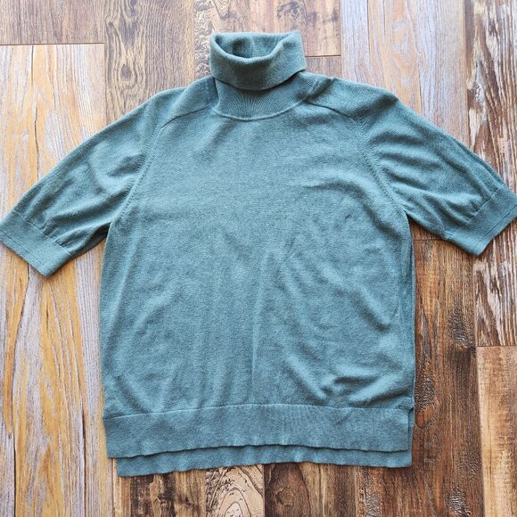 Everlane Wool Cotton Short Sleeve Turtle Neck Tee Sweater Green - Picture 5 of 12